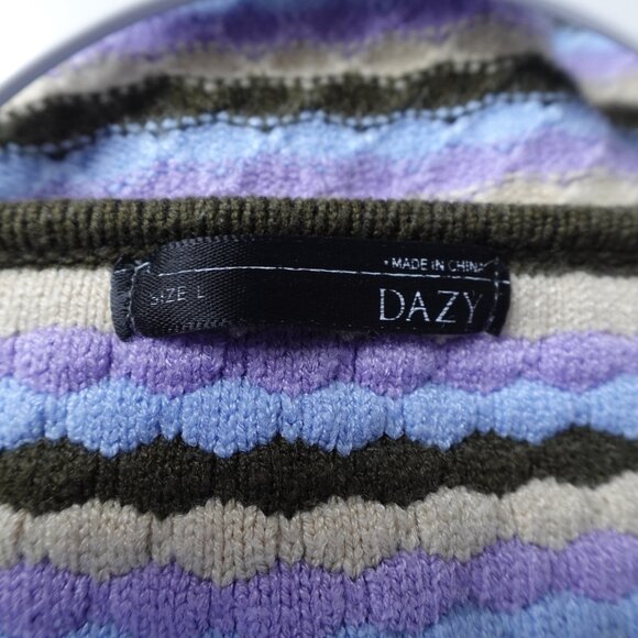 Womens Sweater Large Purple Green Cropped Y2K Bubble Sleeve Retro Preppy Indie - Picture 5 of 10